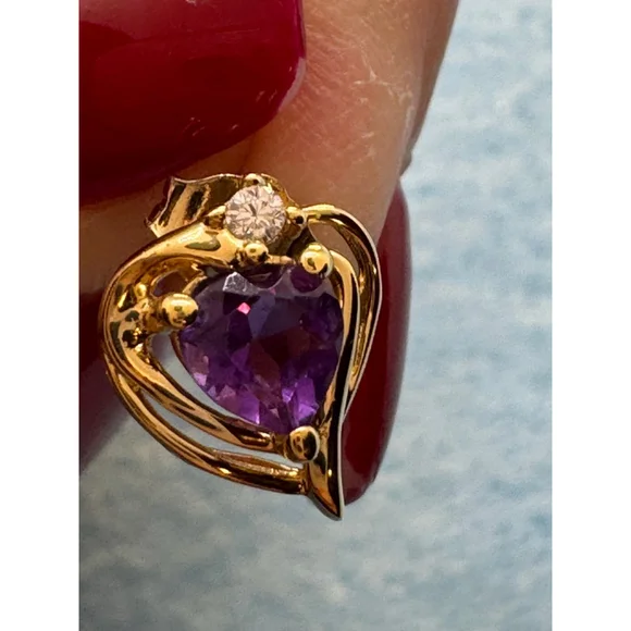 Sterling Silver & Gold Jewelry Set with Amethyst – Earrings, Ring & Necklace - Picture 7 of 10